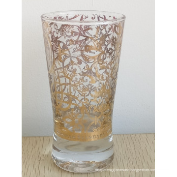 Haonai shot glass custom printed shot glass with golden printing for russia